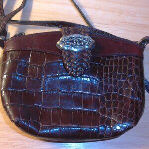 BRIGHTON Small Black/Brown Leather Croc Crossbody Bag
